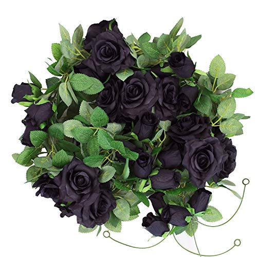 Etistta 2 PCS 6.5 Ft. Artificial Black Rose Vine for Halloween Decor, Hanging Black Silk Flower Garland for Outdoor Home Wall Decorations