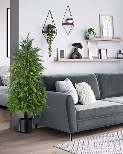 2 Pack 4ft Artificial Cedar Topiary Trees, Outdoor Artificial Plants for Front Porch Décor, Artificial Shrubs Fake Plants Uv Rated Potted Plants for Outdoor, Indoor, Front Door, Office - size: 4Ft