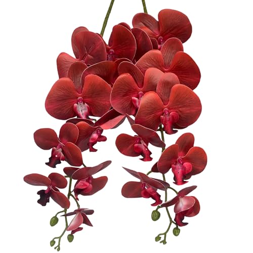 FagusHome Artificial Phalaenopsis Flowers Branches 9 Large Blooms Artificial Orchid Flowers Stem Plants 42 Inches 2 Pcs for Home Wedding Décor (Red) - color: Red