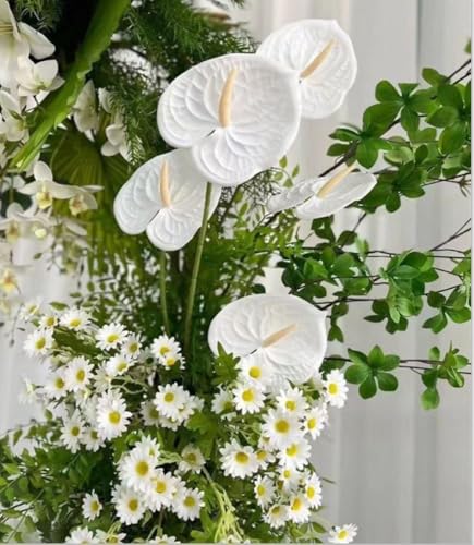 Corkwaw 8 Pcs 23-5/8 inch Artificial Anthurium Flowers Real Touch Fake Flower for Table Centerpieces Arrangement and Bridal Wedding Festival Decor Flower Arrangement (White) - color: White