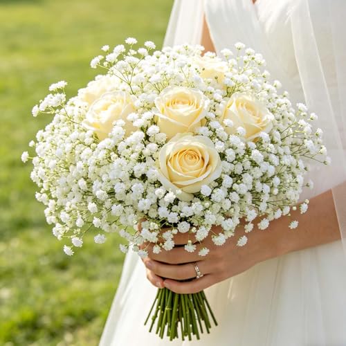 Yastouay Babys Breath Artificial Flowers, 90Pcs Wedding Babys Breath Flowers Artificial Bulk, Real Touch Faux Babies Breath Gypsophila Bouquet for Wedding Floral Arrangement Party Decor - color: White, size: 90 Pcs