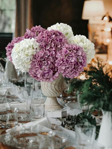 ZYTUYO 5 Pcs Light Purple Silk Hydrangeas Artificial Flower - 20" Faux Hydrangeas Boho Dried Touch for Fall Home Decor, Kitchen, Living Room, Porch Wreath, Xmas, Wedding Flower Arrangement - color: Light Purple