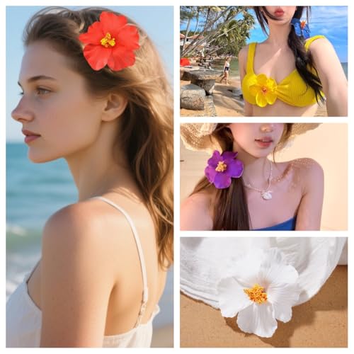 8pcs Hawaiian Flower Hair Clips for Women Fake hair clip for thin thick hair Clips for Wedding Bridal Beach Party (8pcs Vacation style) - color: 8pcs Vacation style