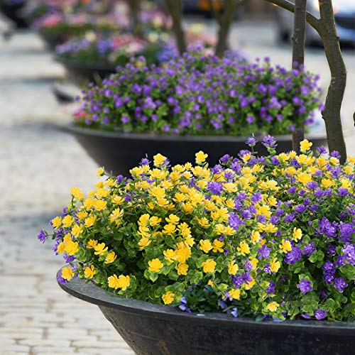 10PCS Artificial Flowers, Fake Artificial Greenery UV Resistant No Fade Faux Plastic Plants for Wedding Bridle Bouquet Indoor Outdoor Home Garden Kitchen Office Table Vase(Yellow) - color: Yellow
