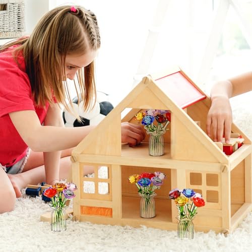 FoldTier 42 Pcs Mini Glass Flower Decoration Hand Blown Glass Flower Figurines Collectible Ornaments with Vase for Mothers Day Birthday Table Centerpiece Garden DIY Craft(Roses) - style: Roses
