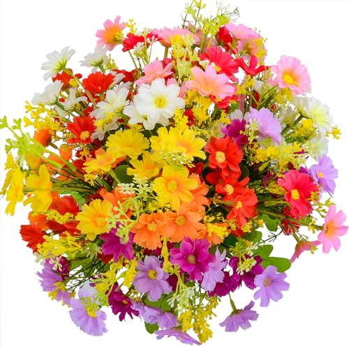 XONOR Artificial Cemetery Flowers Memorial Silk Daisy with Vase for Grave Headstone Decoration, Assorted Colors Daisy for Spring Summer Decoration - color: With Vase