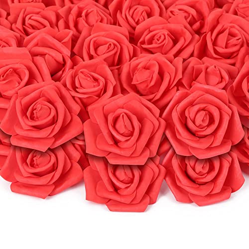 200pcs Artificial Red Foam Rose Flower Head, 3-Inch Fake Flower Heads Stemless Flowers for DIY Crafts,Wedding Bouquets Centerpieces Arrangements Party Baby Shower Home Decor (Red) - color: Coral Red, size: 200PCS