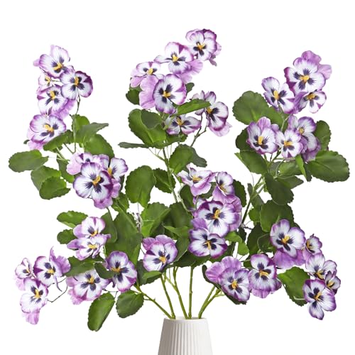 3Pack Artificial Pansy Flowers Silk Flowers Arrangements 35In Artificial Fake Flowers with Long Stems Spring Flower Bouquets for Vase Home Wedding Party Table Centerpiece Decor(Purple) - color: Purple