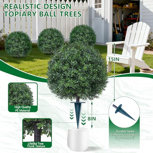 Artificial Boxwood Topiary Trees with Ground Spike,2 Pieces Fake Pine Shrubs Bushes, UV Resistant Faux Evergreen Cypress Tree Plants for Indoor Outdoor Planters Front Porch - color: Boxwood Ball