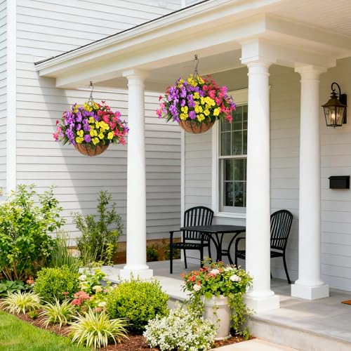 Hommyea Artificial Fake Flowers for Outdoor, 6 Bundles UV Resistant Faux Plants Decoration Silk Flowers No Fade Plastic Flowers for Outside Planters Home Porch Patio Yard Garden Decor - color: Rose Purple Yellow