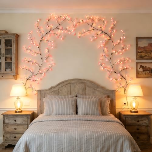 Cherry LED Tree Branch Lights for Wall,Cherry Blossom Vine Lights with 144 LED Flower String Lights and USB Powered,8 Lighting Modes for Bedroom Indoor Window Wedding Outdoor Decor (91in) - size: 91in, style: Cherry blossom