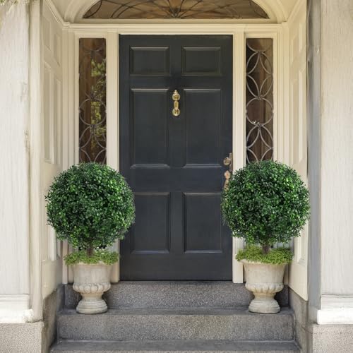 AOKIIE 24" Artificial Boxwood Topiary Bushes UV Resistant for Outdoor 2PCS | Artificial Shrubs with Ground Spike, Fake Outdoor Plants for Indoor & Outdoor Garden, Yard, Porch, Patio - color: Green-boxwood