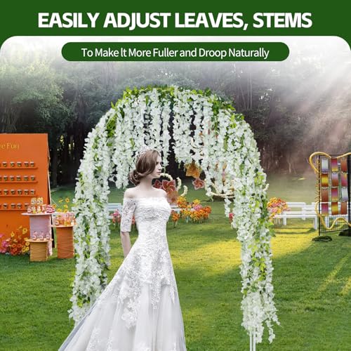 ARTKAIKE Artificial Flowers Garland for Home Decor, Fake Wisteria Vine Silk Hanging Plant Flower for Room Bathroom Wall Kitchen Bedroom Garden Outdoor Wedding Decor (4, White) - color: White