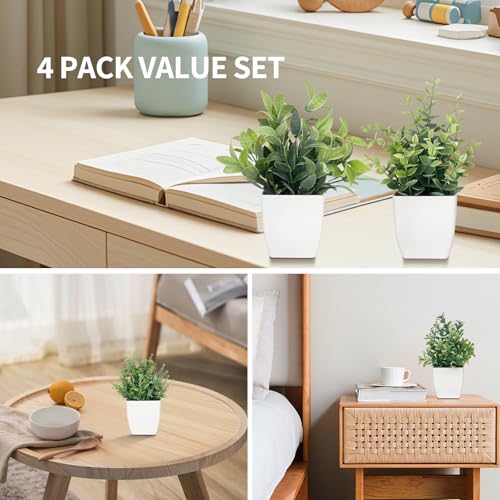 4 Pack Small Fake Plants Artificial Potted Greenery - 7.5 Inch Mini Faux Plants for Indoor Home Office Desk, Bathroom, Farmhouse, Mantel Decor - color: Sage Green 4 Pack