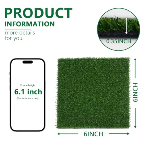 Artificial Grass Patch 6x6 Inch,Realistic Synthetic Turf with Drainage Holes,0.35 Inch Synthetic Garden Grass Tiles Faux Grass Rug for Crafts Patio Wall Decor - size: 6"x6"-8PC