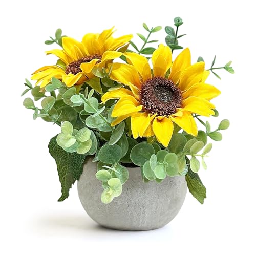 Artificial Sunflowers Potted Plants, Fake Flowers in Pot Yellow Sunflower Centerpieces for Tables Home Office Kitchen Bathroom Plant Decor - color: 1 Pack Sunflowers