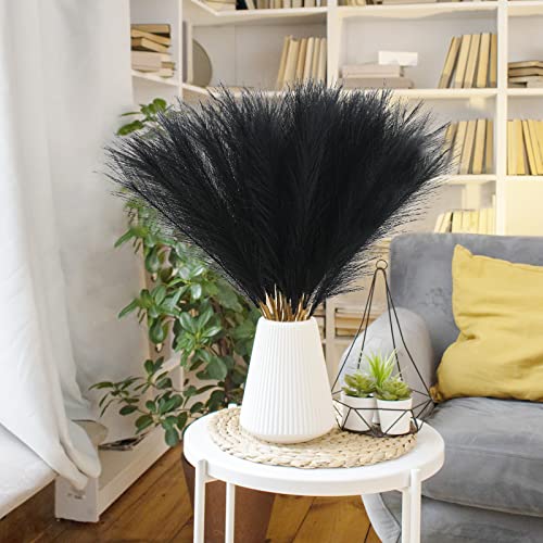 obbsie 50pcs Faux Black Pampas Grass, 21.6" Short Artificial Pompous Grass Floral Fake Pompas Grass Branches Vase Filler Flower Arrangement for Home Halloween Decor - color: Black, size: 50 PCS