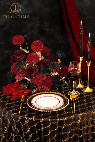 TINGE TIME Rose Artificial Flowers Combo, Gradient Color Faux Foam Roses with Stems for DIY Wedding Bridal Shower Party Table Centerpieces Fake Floral Arrangement Home Decor (Gothic Black & Red) - color: Gothic Black and Red