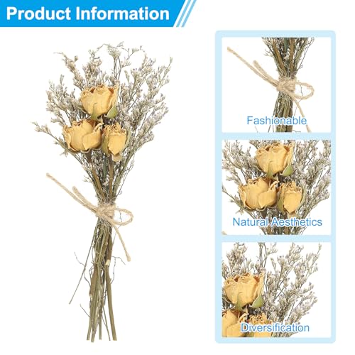 PATIKIL Mini Dried Flower Bouquet, 10 Pcs Rose Natural Wildflower with Stem Decor Baby's Breath Boho Floral Plant Flower for Crafts DIY Photo Props Gift Wedding Decor, Beige - color: Beige