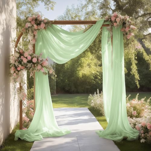 Sage Green Wedding Arch Draping Fabric Shimmery Sheer Drapes 2 Panels Extra Long Backdrop Curtains for Wedding Anniversary Party Summer Outdoor Events 4th July Drapery, 31" x 20 ft - color: Sage Green, size: 240" L x 31" W (2 Panels)