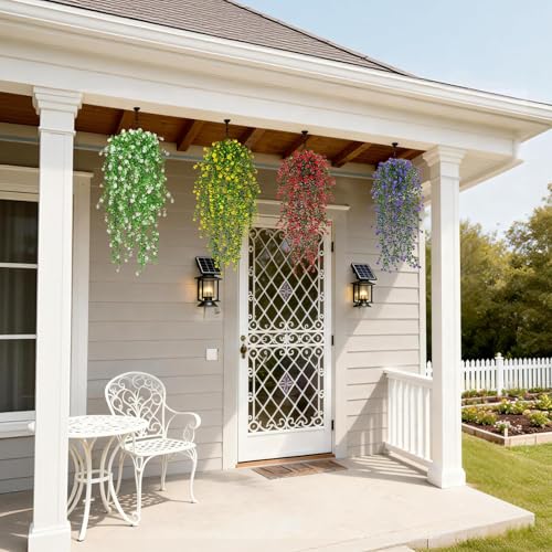 12 Pcs Artificial Hanging Flowers Fake Eucalyptus Leaf Trailing Vines Faux Flower Greenery Garland Plastic Plants for Indoor Outdoor Wall Garden Front Porch Home Decor (Mixed Color) - color: Mixed Color-12pcs
