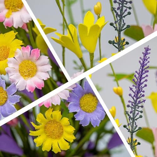 JINGHONG Artificial Spring Flowers 12 Pack Floral Picks 17” Flower Stems with Forsythia and Green Leaves for Spring Summer Flower Arrangements Centerpieces Indoor Outdoor Decorations