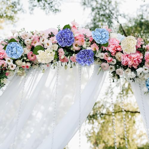 6 pcs Real Touch Hydrangea Artificial Flowers, 20 Inch Blue White Lifelike Fake Hydrangeas Bouquet with Bendable Stems & Leaves for Wedding Centerpieces, Home Decor, Vase Arrangements