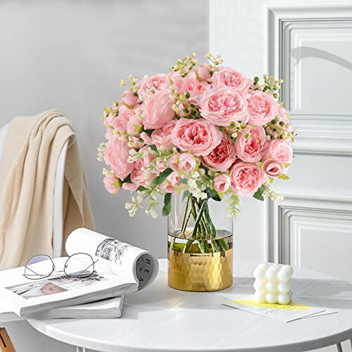Pusuny Artificial Peonies Silk Flowers, 4 Bundles Faux Peony Bouquet Florals Arrangements for Farmhouse Home Boho Wedding Table Centerpiece, Fake Plastic Flower Bulk for Vase Decoration (Light Pink) - color: Light Pink, size: 4PCS