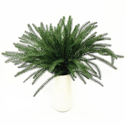 Artificial Norfolk Pine Branches, Fake Plants Christmas Stems 18 Inch, Lifelike Plastic Greenery Decoration Faux Pine Picks for Xmas DIY Shrubs for Indoor Outdoor Home Garden Decor - Dark Green 4 Pack - color: Norfolk Pine Branches / Dark Green 4 Pcs