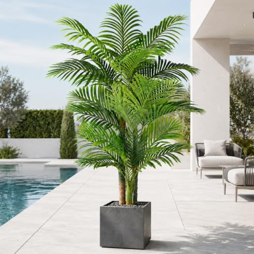 6ft Tall Triple Golden Cane Palm Artificial Tree Large Tropical Palm Tree UV Resistant Fake Plant in Pot for Indoor Outdoor Big House Living Room Outside Patio Office Home Decor 1Pack - size: 6ft