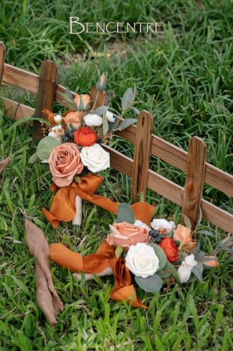 Set of 6 Burnt Orange Bridesmaid Bouquet,Terracotta Wedding Bouquet,Small Bouquet,for Wedding, Marriage Proposal Party and Vintage Wedding Ceremony Anniversary,Artificial Flowers - color: Burnt Orange