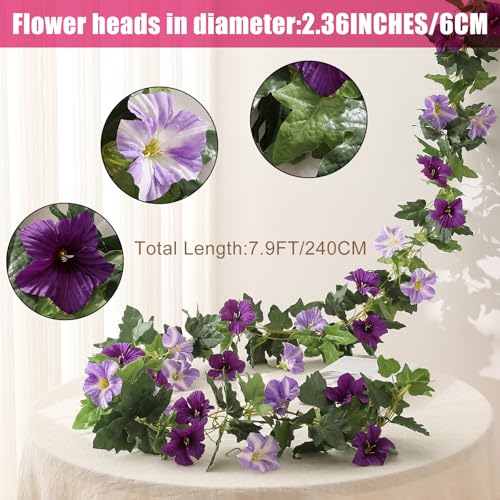Floweroyal 2 Pack Artificial Flower Garlands 15.8FT Fake Morning Glory Vines Silk Flowers Hanging Garland Ivy for Wedding Arch Party Home Garden Wall Decor (Purple) - color: Morning Glory-purple, size: 2pcs