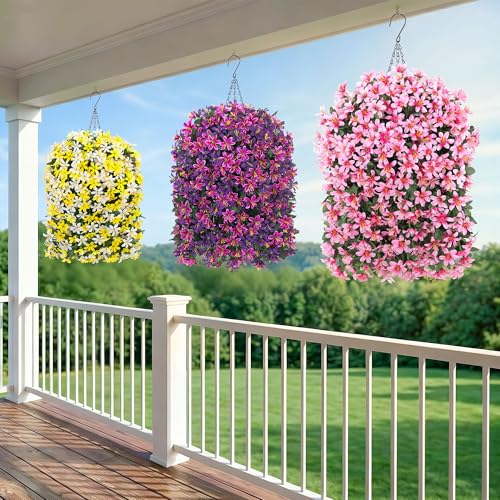 Hoppwodd Artificial Flower for Outdoors 4pcs Fake Lily Hanging Flower Baskets for Outside UV Resistant Silk Faux Long Trailing Vines for Garden Porch Patio, Pink - color: Pink