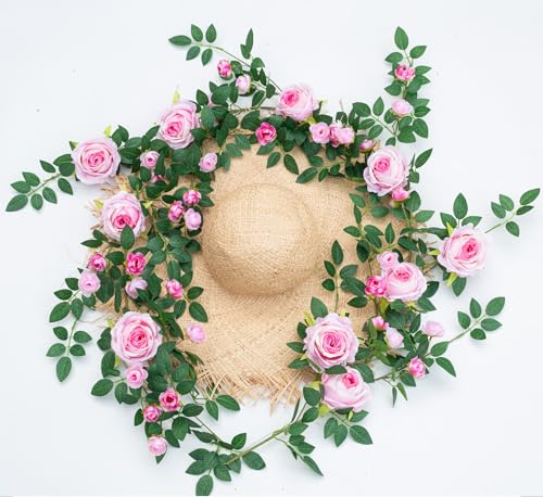 6FT Bendable Flower Garland, Artificial Rose Vine Hanging Floral Garland Decoration for Weding Home Room Wall Decor (Pink, 1pcs) - color: Pink, size: 1pcs