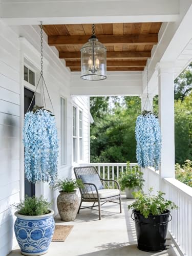 2PCS Artificial Blue Hanging Wisteria Flowers, 2.95ft Wisteria Garland with 5 Branches Realistic Silk Hanging Flowers for Decoration, Wedding Arch, Party Backdrop, and Home Wall Decor - color: Blue
