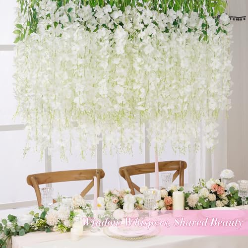 Waipfaru 40 Pack White Wisteria Hanging Flowers, Fake Flowers for Decoration, Artificial Hanging Flowers, Vines for Bedroom, Flower Garland for Home, Party, Wall, Wedding Decoration(3.6 Ft/Pcs) - color: White, size: 40 Pcs