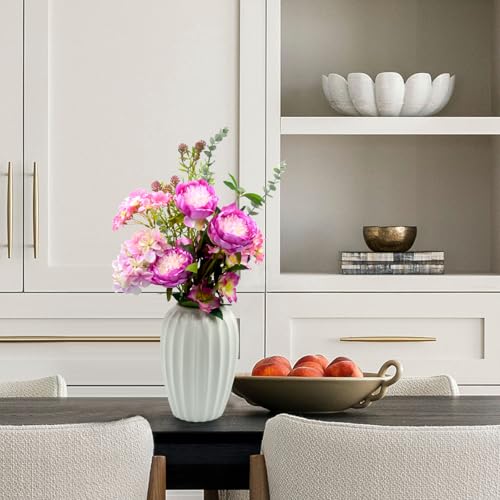 Artificial Flowers Bouquet – Fake Silk Hydrangea Peony and Eucalyptus Mix, Faux Flower Arrangements for Home, Office Decor and Dining Table Centerpieces (Pink &Magenta) - color: Pink &Magenta