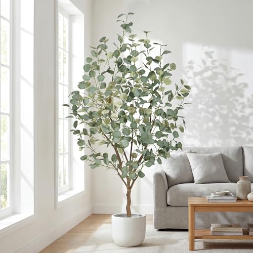 5FT Artificial Eucalyptus Tree Indoor, Faux Eucalyptus Tree with 477 Silk Leaves, Tall Fake Tree - Artificial Tree Indoor for Living Room Office Bedroom Home Decor - size: 5ft