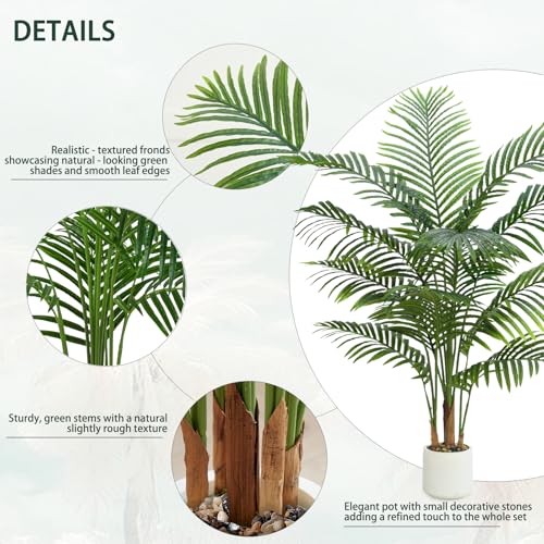 Artificial Palm Tree Indoor Plant 5FT Tall Fake Tropical Palm Tree in Pot, Real Bark Design Faux Areca Palm Tree for Home Office Living Room Bedroom Farmhouse Modern Outdoor Topiary Tree - size: 5FT