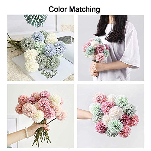 12pcs White Artificial Flowers Fake Flowers Silk Artificial Chrysanthemum Ball Hydrangea Bridal Wedding Bouquet for Home Garden Party Decor (White) - color: White 12pcs
