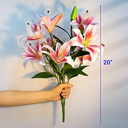SNAIL GARDEN 12 Artifical Lily Flowers with 9 Heads Full Bloom Lily & 3 Buds, Long Stem Artificial Stargazer Lilies, Faux Tiger Bouquets for Home Hotel Flower Arrangement Party Decor