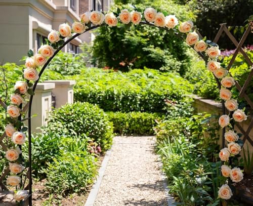 2Pcs 12Ft Bendable Artificial Flower Garland Faux Rose Vine Hanging Floral Garland for Wall Decor Trellis Fence Home Room Garden Wedding Decoration(Champagne) - color: Champagne, size: 2pcs