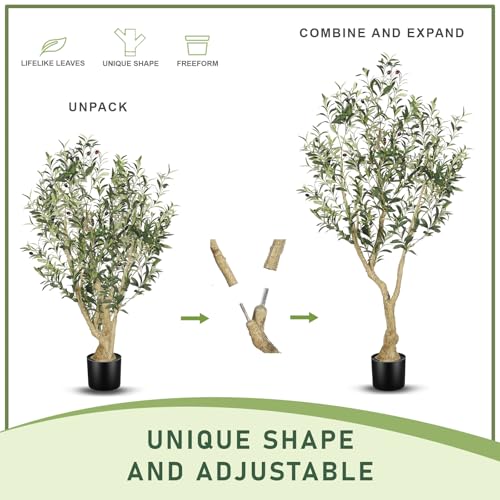 LYERSE Olive Tree 5ft - Olive Trees Artificial Indoor - Faux Olive Tree 5ft with Large Olive Branches and Lifelike Fruits - Fake Olive Tree for Modern Home Office House Living Room Decor - size: 5ft