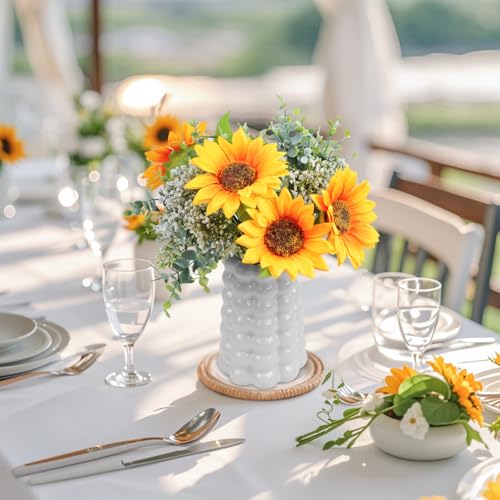 2Pcs Artificial Sunflower Bouquet, Silk Sunflower Baby Breath Flower Arrangement Fall Wedding Bouquet for Weeding Party Home Kitchen Decor Table Centerpiece