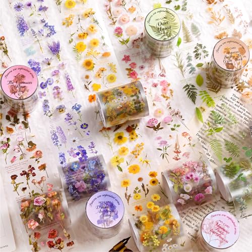 PET Tape Stickers for Journaling 6 Rolls Flower Washi Tape Stickers Decorative Tape for Crafts Scrapbooking Junk Journal Supplies, Endless Flowers - color: Endless Flowers