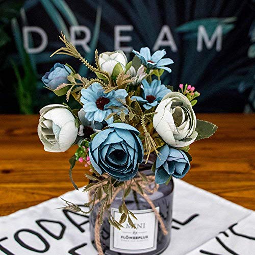 CATTREE Artificial Peony Bud Mixed Flowers, Plastic Plants Silk Fake Flowers Bouquet Bridal Home Garden Office Kitchen Bathroom Table Centerpieces Wedding Decor Decorations 4 pcs - Blue - color: Ocean Blue-4pack