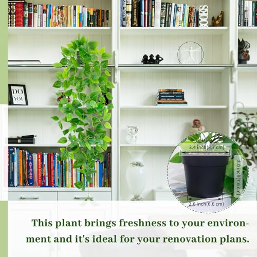 Artificial Hanging Plants with Black Pot, 39.37" Faux Pothos Trailing Vines, Potted Fake Greenery Indoor for Home Bathroom Bedroom Wall Shelf Decor - color: Pothos
