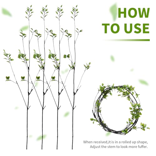dallisten 38.5'' 4Pcs Artificial Greenery Stems Plants, Realistic Fake Ficus Twig Branches, Faux Leaf Spary Branches for Vase Filler Office Table Wedding Home Decor - color: Green