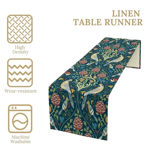 William Morris Style Table Runner for Table Decor, Art Vintage Botanical Flower Rustic Floral Bird Printed for Kitchen Dining Room Living Room Farmhouse Party Holiday Decorate 13" x 48" - color: William Morris_18, size: 13"W x 36"L (Pack of 1)