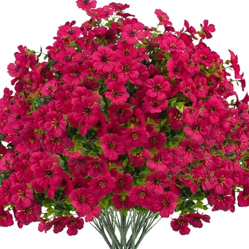 Grunyia Artificial Fake Flowers for Outdoor Spring Decoration, 16 Bundles Faux Silk Colorful Daisy UV Resistant Realistic for Outside Porch Patio Home Yard Garden Planters Pots Window Box (Rose Red) - color: Rose Red